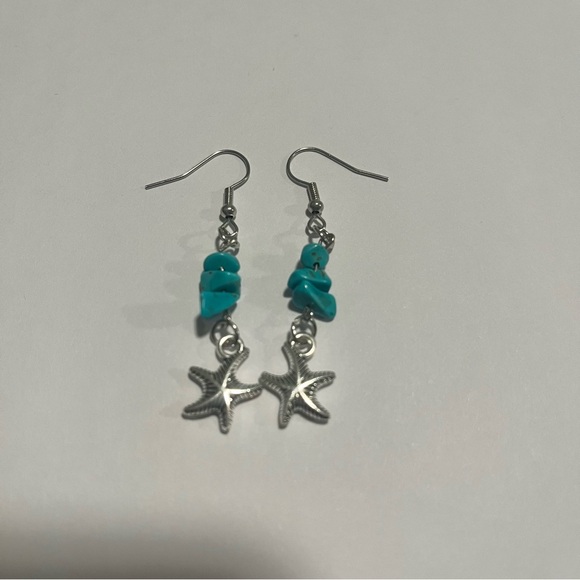 Turquoise Starfish Dangle Earrings Handmade - Picture 2 of 3